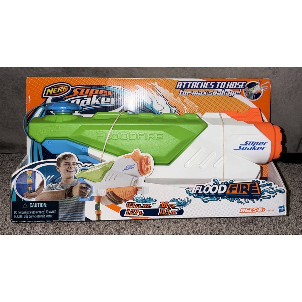 NERF Super Soaker FLOODFIRE Water BLASTER ~ Water Pistol ATTACHES To HOSE New